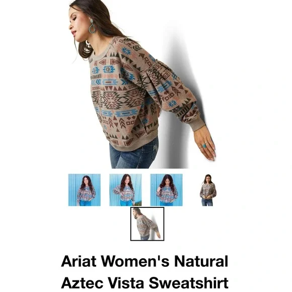 Ariat Women's M Rainbow Vista Aztec Reversible Sweatshirt Southwest Brown $70 - Picture 8 of 9